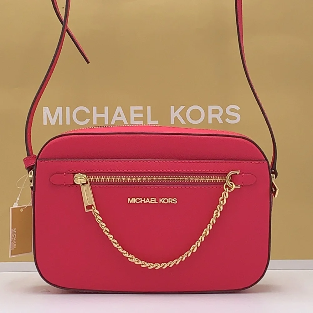 MICHAEL KORS  Jet Set Large Saffiano Leather Crossbody Bag ELECTRIC PINK COLOR
